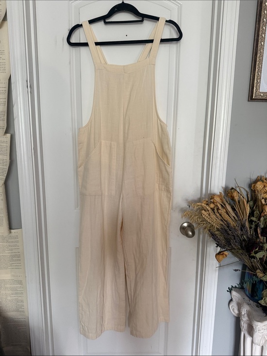 Billabong Pants - Billabong Cream Wide-Leg Cotton Jumpsuit Overalls